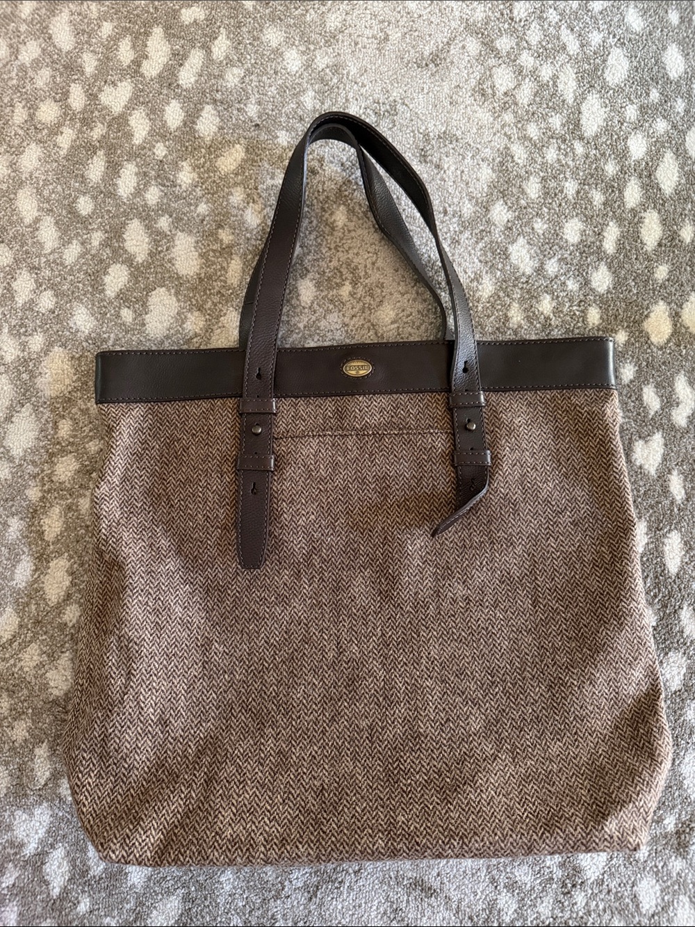 Men’s Fossil Brown Harris Tweed Herringbone Tote Bag with Leather trim